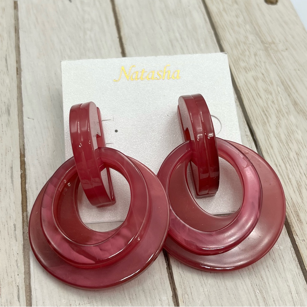 Natasha Couture Red Layered Earrings